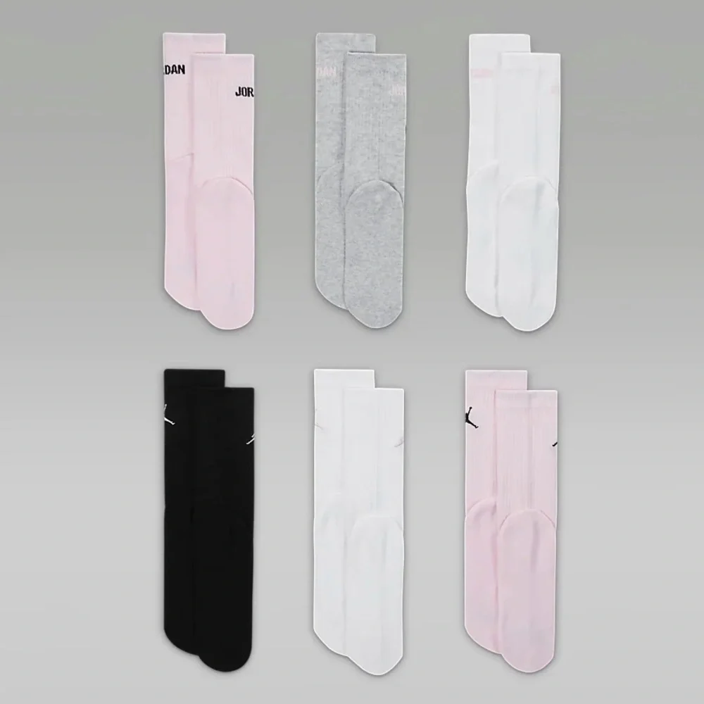 Air Jordan Dri-fit Cushioned Crew Socks 6 pack multicolor black pink white gray